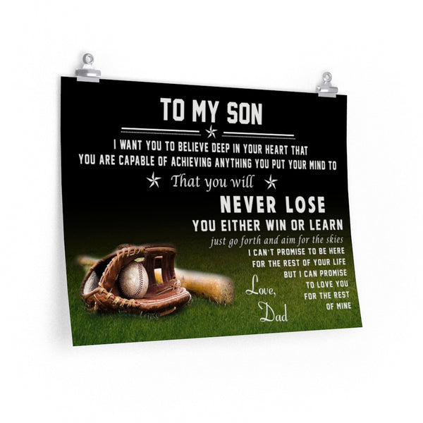 Baseball Poster - to My Son - Love Dad Family Friend Gift Unisex, Awesome Birthday Perfect Happy Birthday Gift Decor Bedroom, Living Room Print