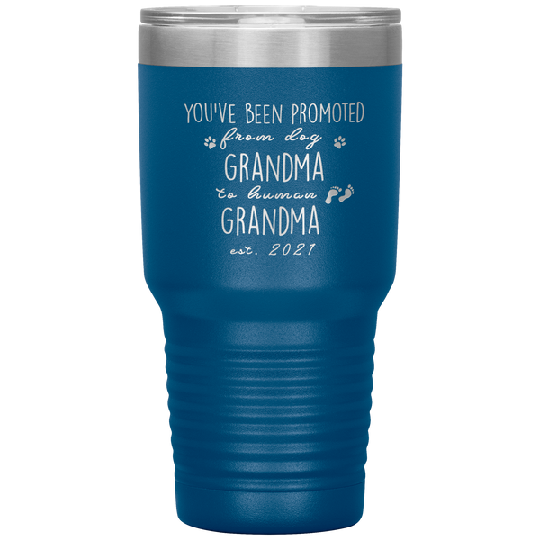 Perfect Personalized Pregnancy Announcement Tumbler For Grandparents Promoted From Dog Grandma To Human Grandma Laser Etched 30oz Stainless Steel Gifts Mug Durable color 7 ASIN: B08FDJ3ZM5