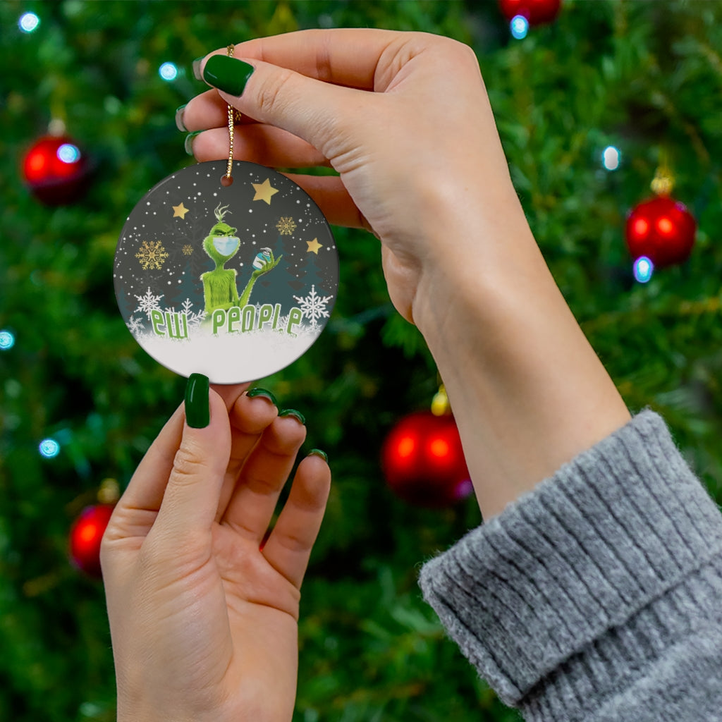 Decorations Ew People Grinch Covid Decorative Christmas Ornament – Holiday Flat Circle Porcelain Ceramic Ornament Decoration Gift