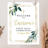 VIRAGIL Boy's Communion Welcome Sign First Holy Communion Party First Communion Poster, Communion Party Decorations, Holy Communion Sign, Boho Template #2