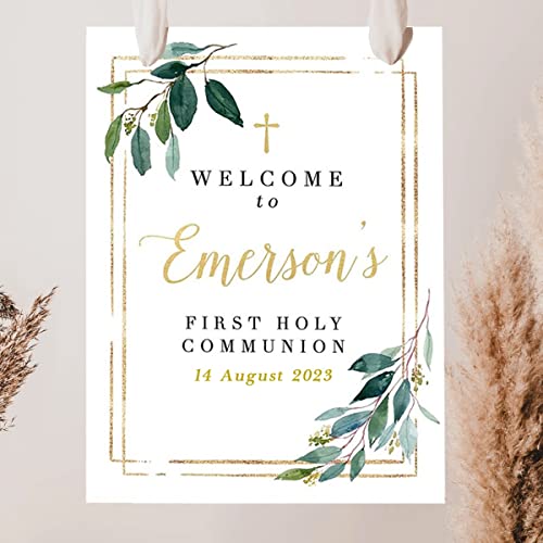 VIRAGIL Boy's Communion Welcome Sign First Holy Communion Party First Communion Poster, Communion Party Decorations, Holy Communion Sign, Boho Template #2