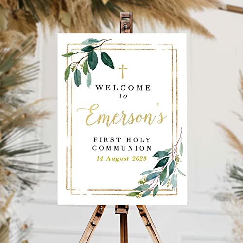 VIRAGIL Boy's Communion Welcome Sign First Holy Communion Party First Communion Poster, Communion Party Decorations, Holy Communion Sign, Boho Template #2
