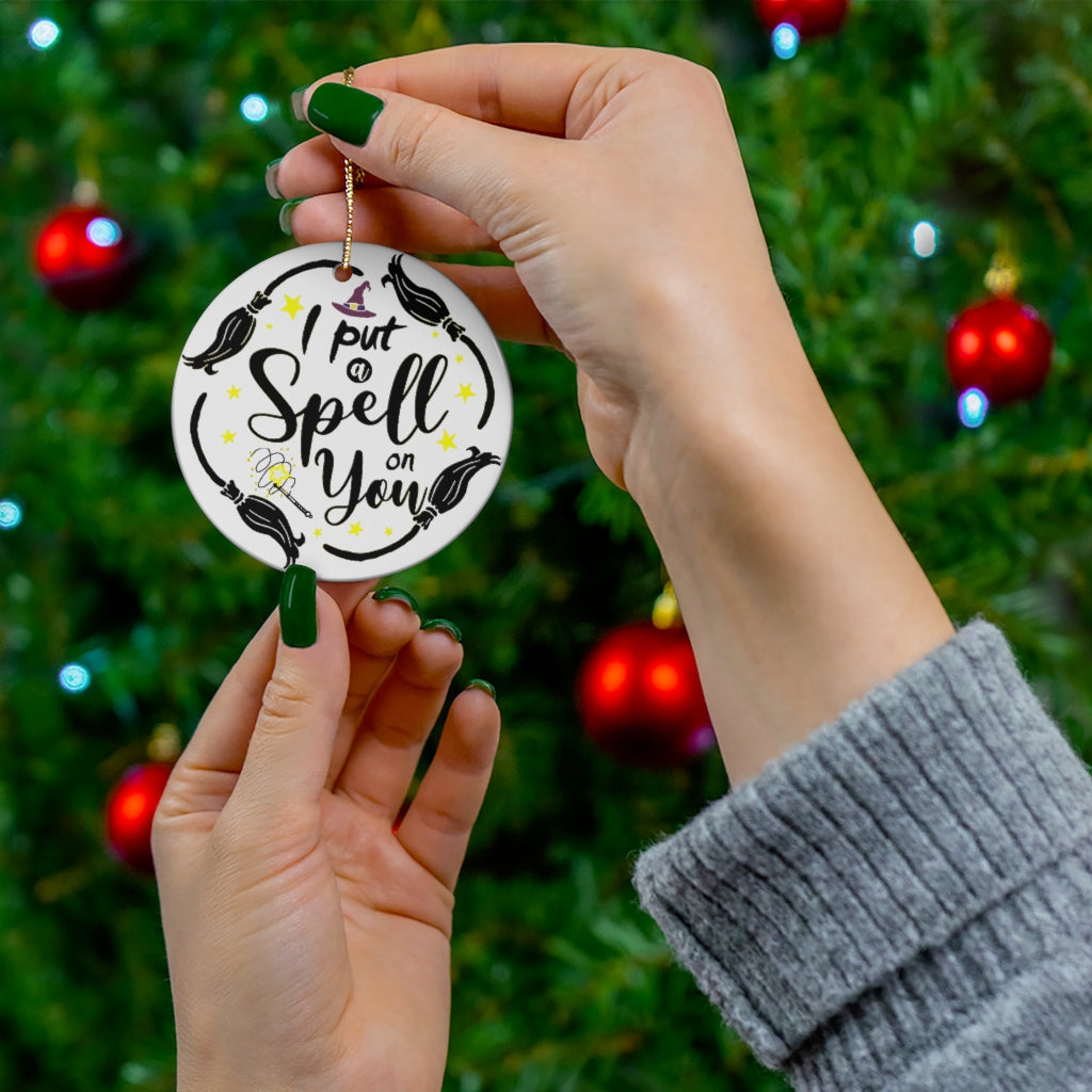 Home Decor Gifts I Put A Spell On You Hocus Po-cus Witches Halloween Porcelain Ceramic Circle Ornament Gift Family & Friend Awesome On Birthday, Christmas, Wedding