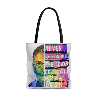 Inspiration Gift Never Underestimate The Power of a Girl with a Book RBG All Over Print Tote Bag – Shoulder Bag – Shopping Bag 18x18 Gifts for Women, Wife, Girlfriend On Christmas, Birthday, Annivers