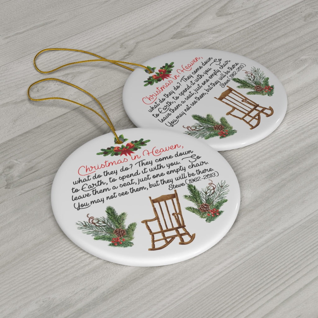 Christmas in Heaven Chair Ornament - Memorial Ornament - Loss of A Loved One - Bereavement - Memory Ornament - Poem