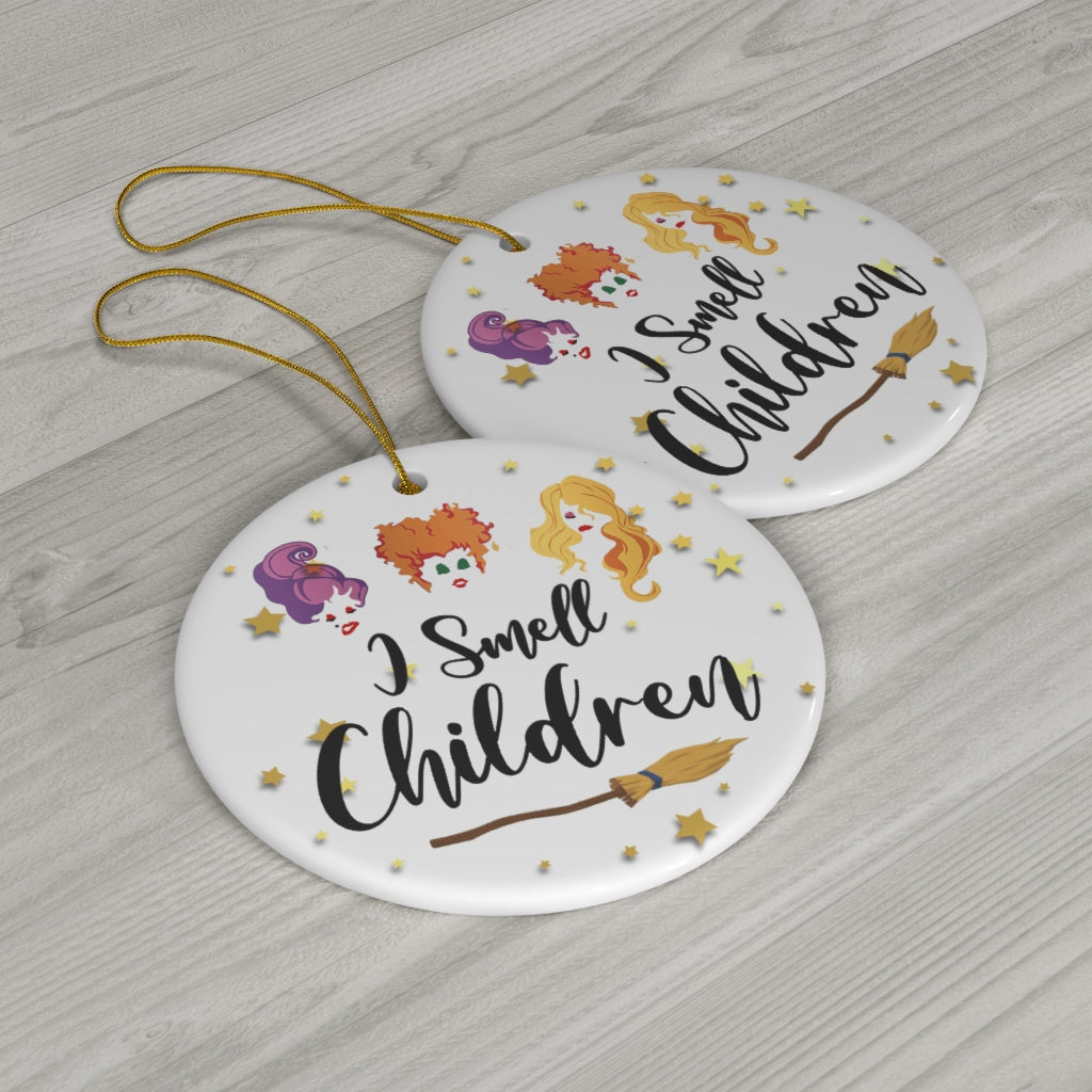 Cite Gifts I Smell Children Hocus Po-cus Witches Halloween Porcelain Ceramic Circle Ornament Gift Family & Friend Awesome On Birthday, Christmas, Wedding, Decor Home