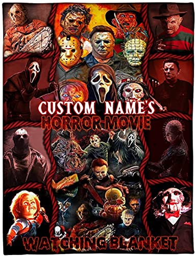 Personalized This is My Horror Movie Watching Blanket, Fleece Sherpa Woven, Custom Name Halloween Blanket, Personalized Horror Movie Watching Blanket, Custom Name Halloween Decorations