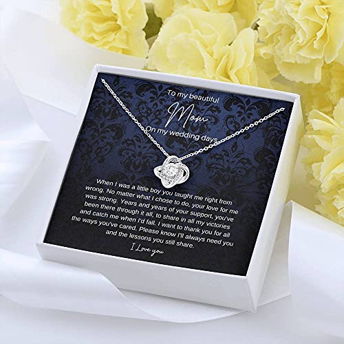 Gifts Necklace Love Knot, To Mom On My Wedding Day, Mother Of The Groom Gift From Son, Mother Of The Groom Necklace From Son On Wedding Day include Mahogany style Luxury box Wedding Day, Gift For Daug