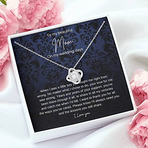 Gifts Necklace Love Knot, To Mom On My Wedding Day, Mother Of The Groom Gift From Son, Mother Of The Groom Necklace From Son On Wedding Day include Mahogany style Luxury box Wedding Day, Gift For Daug