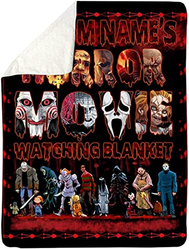 Personalized This is My Horror Movie Watching Blanket, Fleece Sherpa Woven, Custom Name Halloween Blanket, Personalized Horror Movie Watching Blanket, Custom Name Halloween Decorations