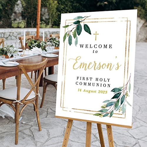VIRAGIL Boy's Communion Welcome Sign First Holy Communion Party First Communion Poster, Communion Party Decorations, Holy Communion Sign, Boho Template #2