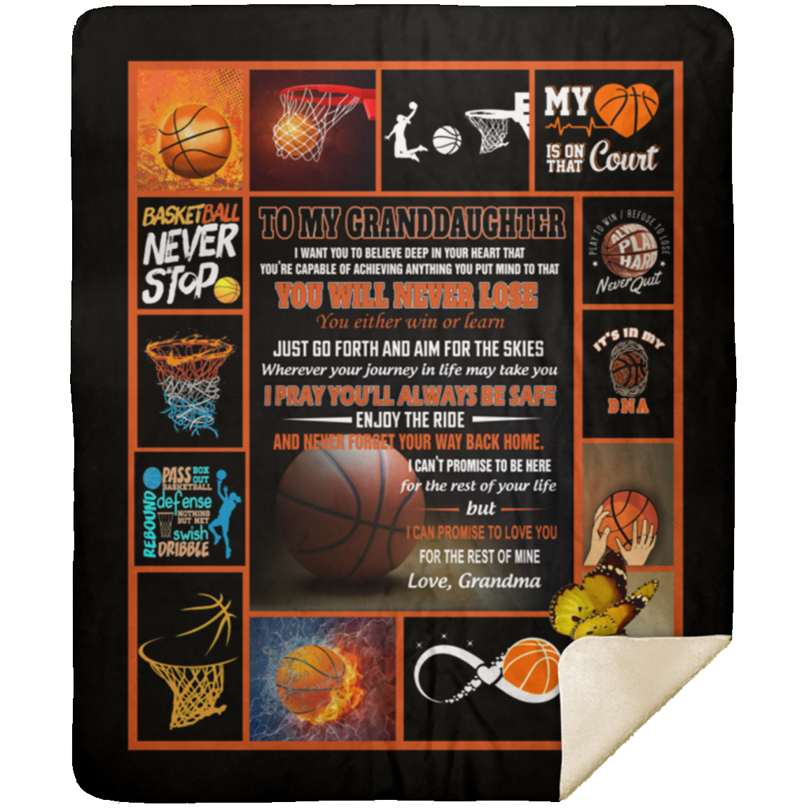 Blanket to My Granddaughter Basketball Fleece Blanket, Basketball Fleeces, Gift for Basketball Lovers, Gift for Granddaughter, Gift from Nana - Size 50x60 inch Gift Family Awesome On De MSHM Premium Mink Sherpa Blanket 50x60