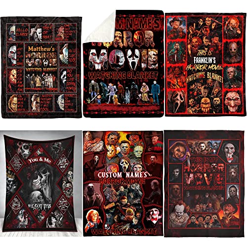 Personalized This is My Horror Movie Watching Blanket, Fleece Sherpa Woven, Custom Name Halloween Blanket, Personalized Horror Movie Watching Blanket, Custom Name Halloween Decorations
