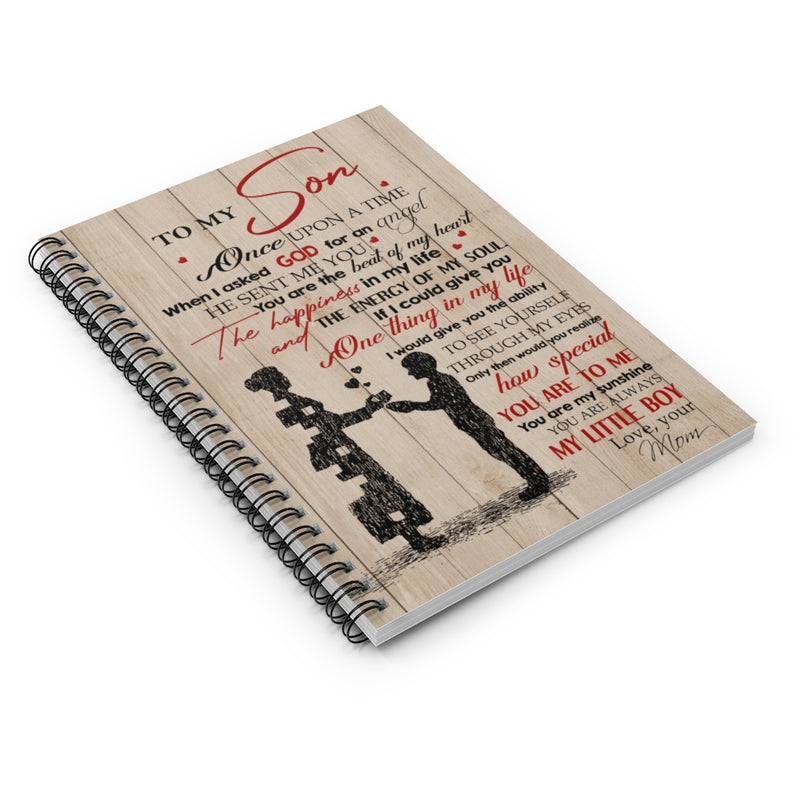 Spiral Notebook Meaningful Quote to My Son When I Asked God for an Angel He Sent Me You Gift for Man Woman Kitchen Wall Art Home, Man Woman Girl's Ruled Line