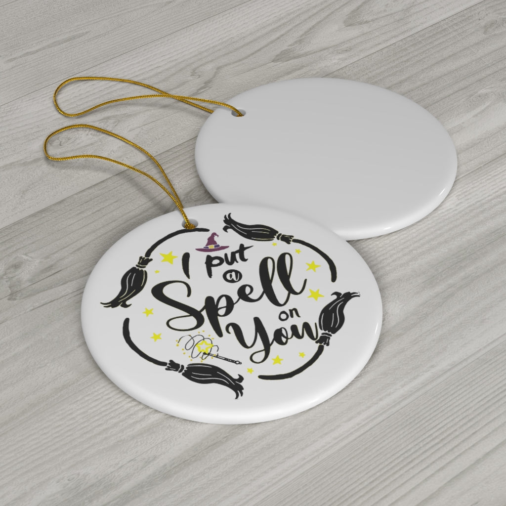 Home Decor Gifts I Put A Spell On You Hocus Po-cus Witches Halloween Porcelain Ceramic Circle Ornament Gift Family & Friend Awesome On Birthday, Christmas, Wedding