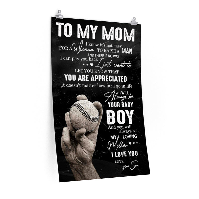 Birthday Gifts Inspirational Ideas Forever Baseball Poster - Son to Mom - My Loving Mother Gift Unisex, Awesome Birthday Perfect Happy Decor Bedroom, Living Room Print