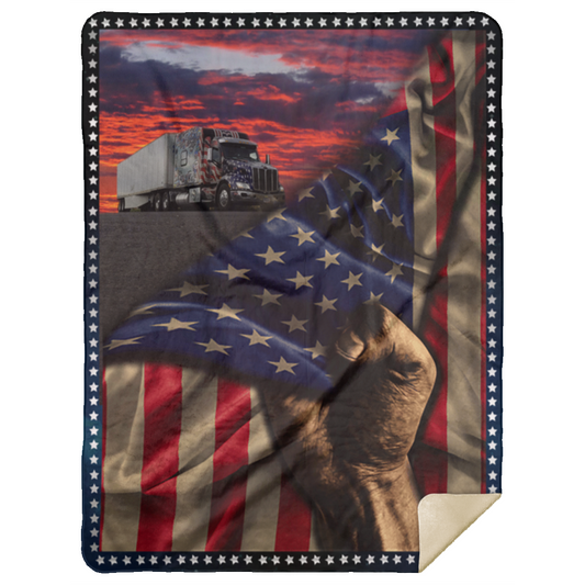 Premium Blankets Trucker American Flag Premium Gift Family Awesome On Birthday, Decor Home Cozy Plush Fleece Blanket 60x80 White MSHL Premium Mink Sherpa Blanket 60x80