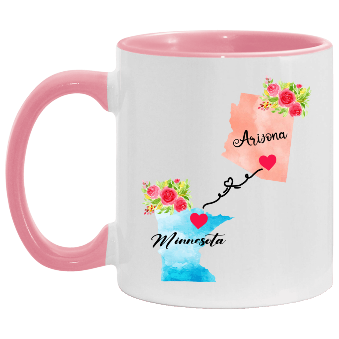 States Accent Mugs Arizona Minnesota Gifts - Long Distance State Coffee Mug - State To State - Away From Hometown Family - Moving Away Mug Gifts on Christmas, Birthday AM11OZ Accent Mug