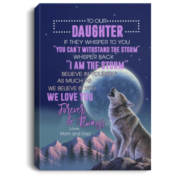 Canvas Framed Wood Dad Mom to Our Daughter If They Whisper to You Wolf from Mom and Dad Gift Family Unisex Awesome On Birthday, Decor Home Durable Print 8x12