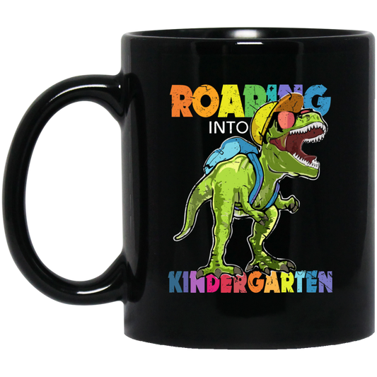 Son- Daughter Coffee Mug Roaring Kindergarten Dinosaur T Rex Back to School Black Ceramic 11 Oz