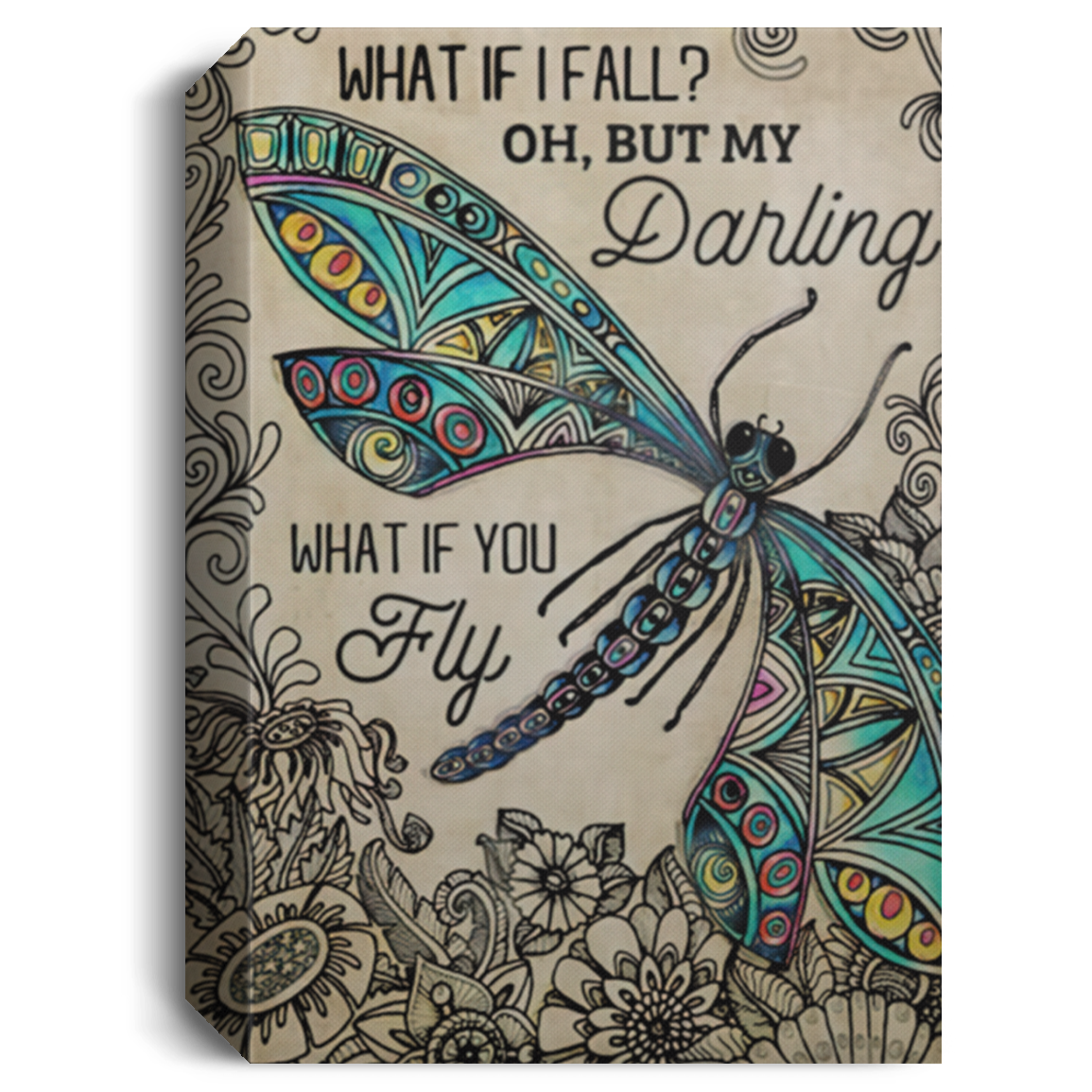 Canvas Framed Wood Dragonfly What If I Fall Oh but My Darling What If You Fly Framed Canvas – Home Decor Wall Art Size 24x36 Thickness 1.5 inch CANPO15 Deluxe Portrait Canvas 1.5in Frame