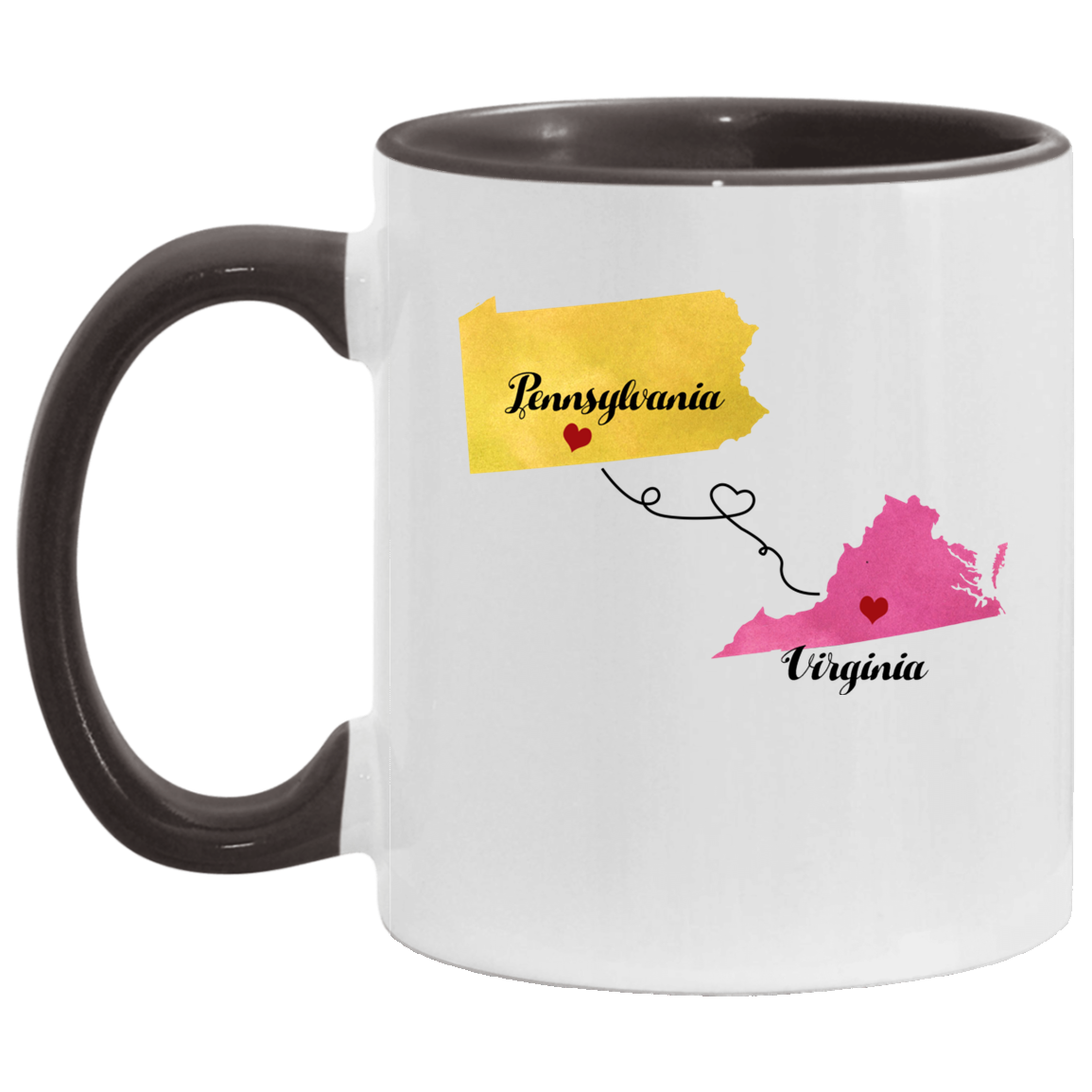 States Accent Mugs Pennsylvania Virginia Gifts - Long Distance State Two Tone Coffee Mug - State To State - Away From Hometown Family - Moving Away Mug Gifts on Christmas, Birthday AM11OZ Accent Mug
