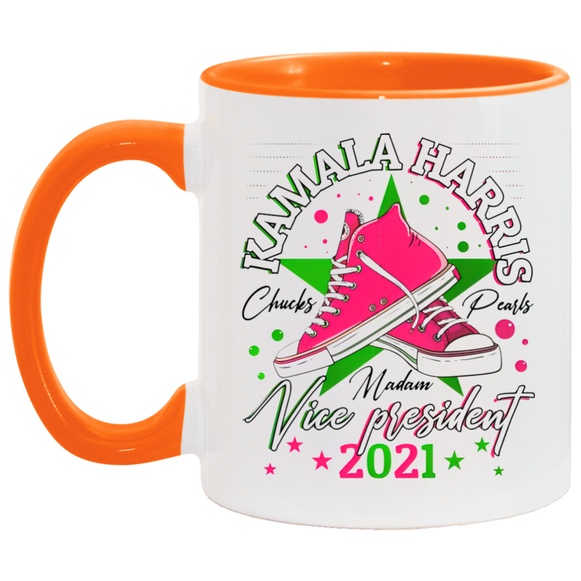 Porcelain Cup Kamala Harris Madame Vice President Chucks and Pearls Aka Sorority 1908 Accent Mug 2 Side, 11 oz White - Light Green Accent Mug Gift Family Unisex Awesome On Birthday, Christmas Gift Cap AM11OZ 11 oz. Accent Mug