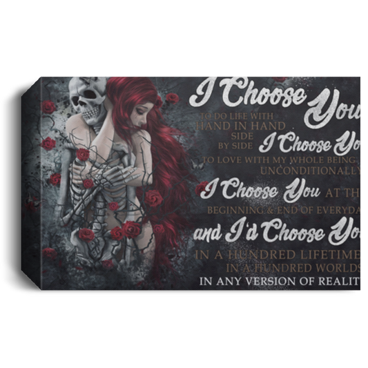 Meaningful Quote Framed Canvas I Choose You to Do Life with Hand in Hand Side by Side Skull Couple – Family Friend Awesome Gifts Birthday Decor Home... (1) 24-10 CANLA15 Deluxe Landscape Canvas 1.5in Frame