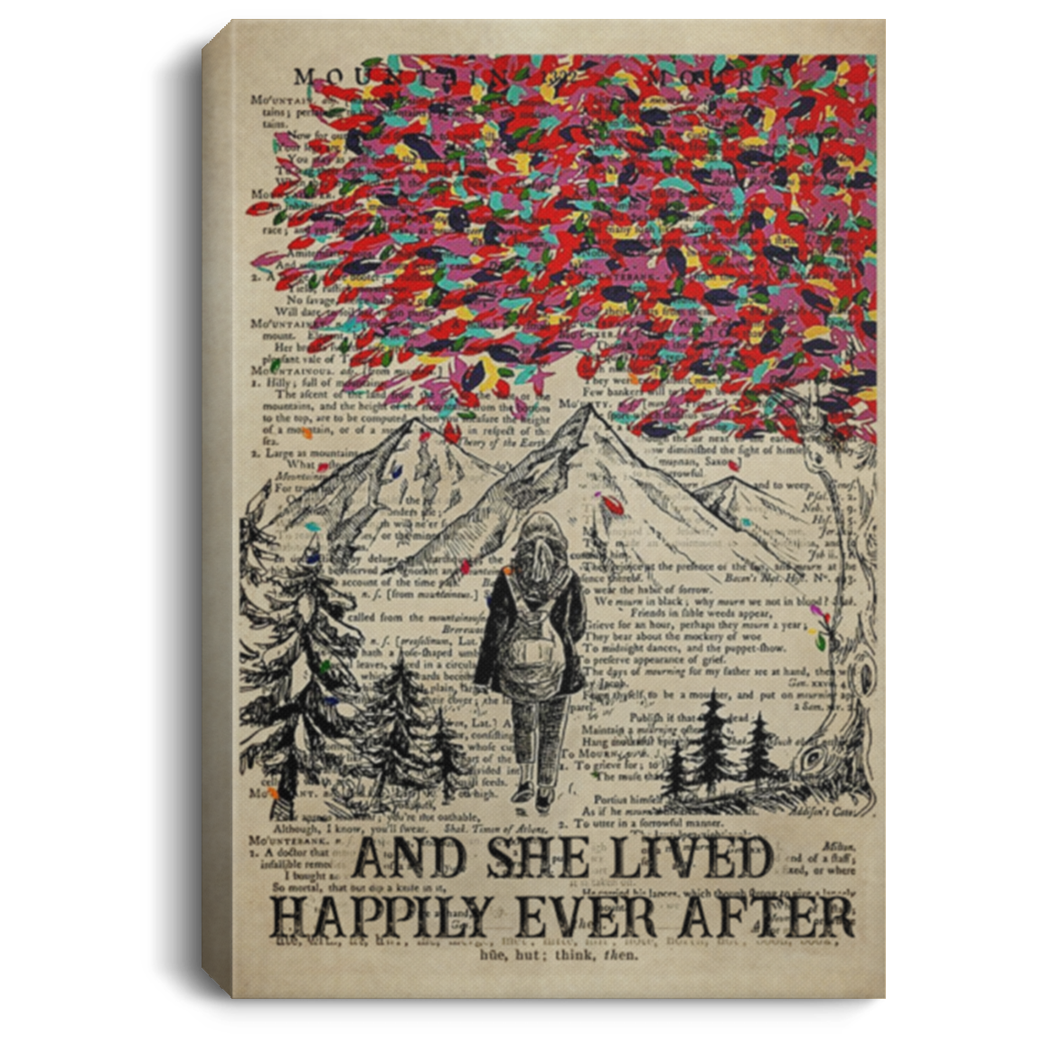 Meaningful Gifts Wall Art Hiking and She Lived Happily Ever After Ver 2 Poster Landscape Canvas 0.75in Framed Size 12x18 inch Gift for Women, Awesome Christmas, Birthday Gift Decor Livingroom Print
