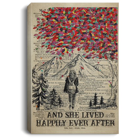 Meaningful Gifts Wall Art Hiking and She Lived Happily Ever After Ver 2 Poster Landscape Canvas 0.75in Framed Size 12x18 inch Gift for Women, Awesome Christmas, Birthday Gift Decor Livingroom Print