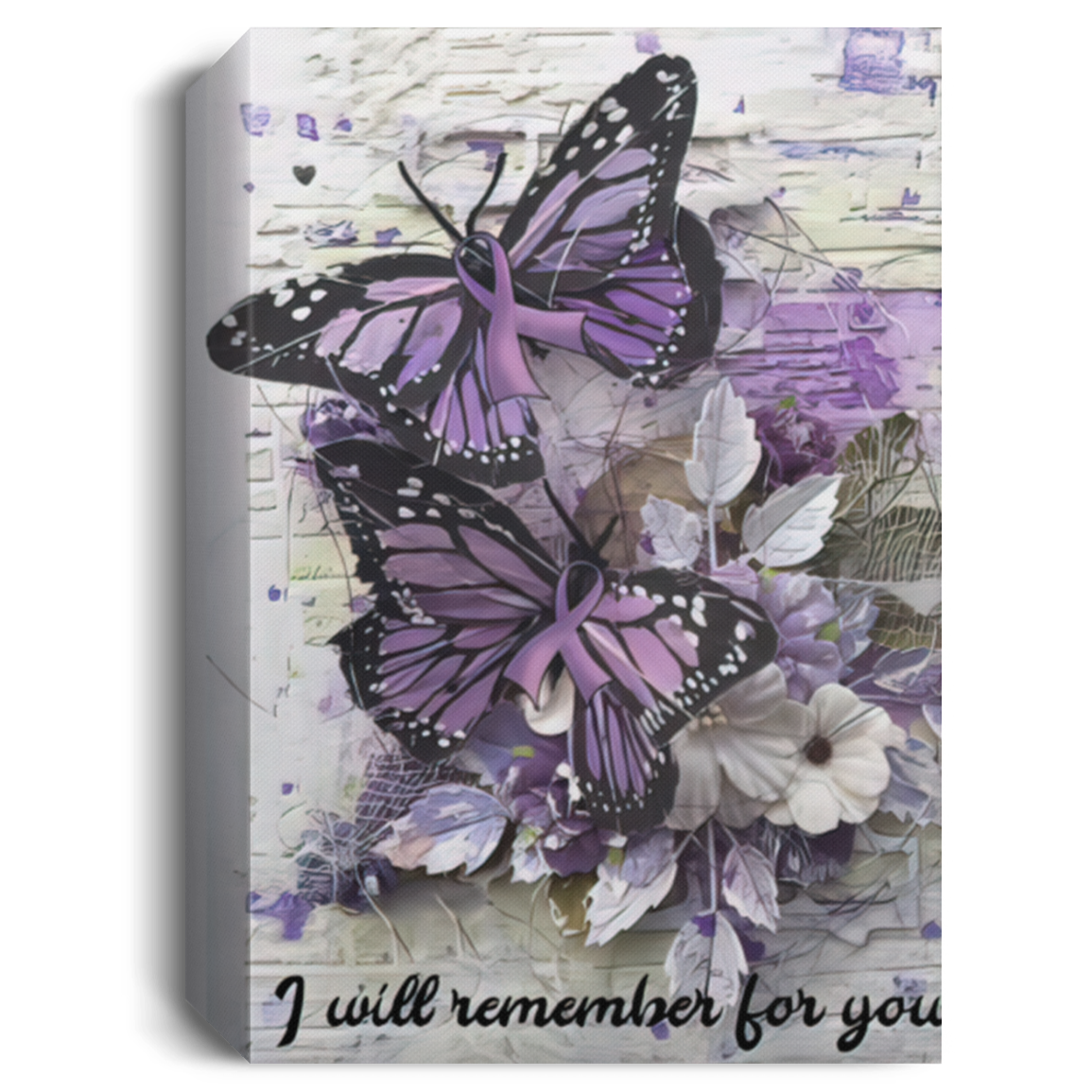 Inspiration Gift Alzheimer’s Awareness Purple Ribbon I Will Remember for You Canvas Wall Art Farmhouse Sign Decor Poster Birthday Wedding Housewarming Gift Size 12x18, Gifts for Men, Women - Gifts on CANPO15 Deluxe Portrait Canvas 1.5in Frame