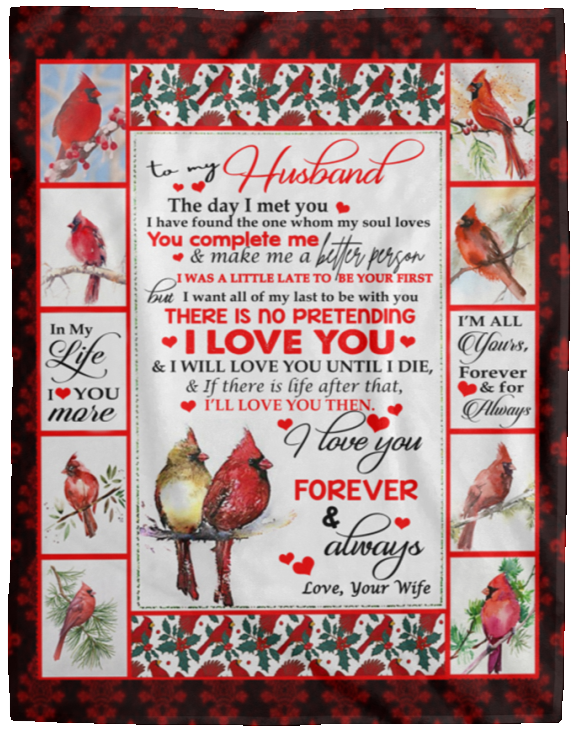 Birthday Gifts Fleece blanket with English text «Your Wife to My Husband The Day or met You I Have Found The one who My Soul Love VPL Cozy Plush Fleece Blanket - 60x80