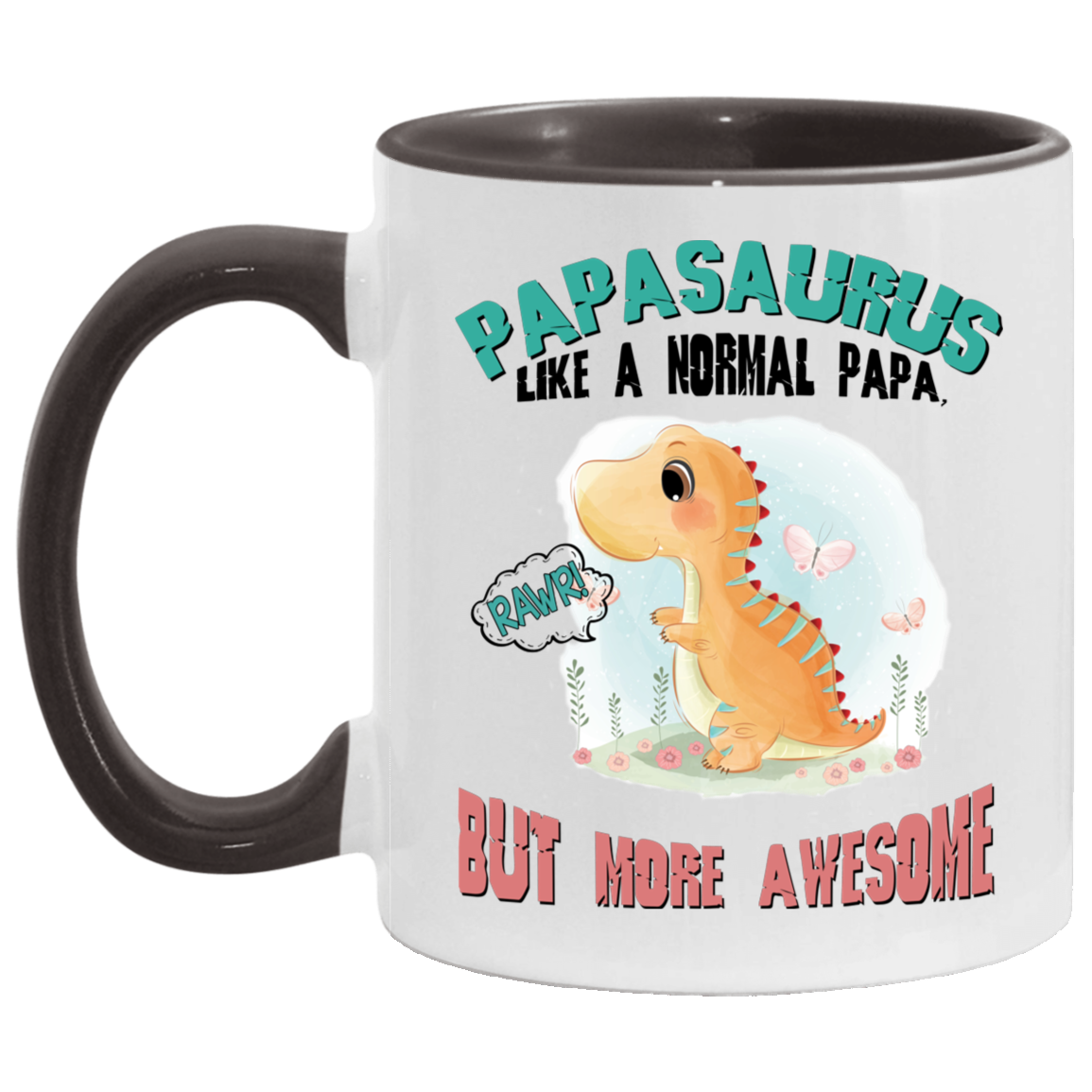 Funny Guy Mugs Papasaurus Like A Normal Papa But More Awesome Accent Mug - Papasaurus Mug Gift Family Unisex Awesome On Birthday, Christmas Gift Capacity and Perfect Size 2 Side, 11 oz White - Red AM11OZ 11 oz. Accent Mug
