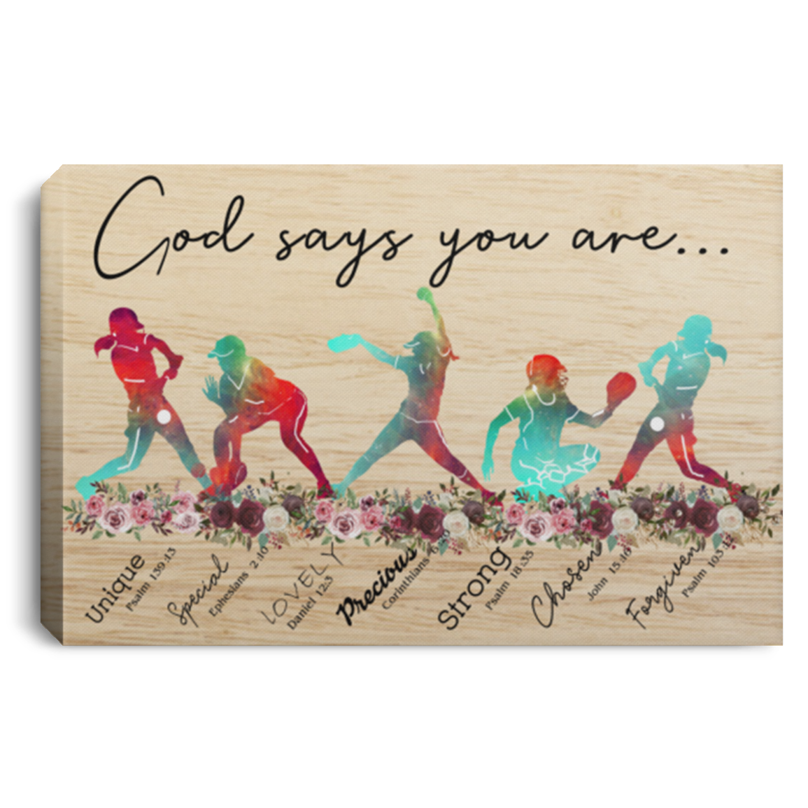 Birthday Gifts Painting Canvas Softball God Says You are Unique Special Lovely Strong Canvas with Frame Size 12x18 Gift for Women, Awesome Christmas, Decor Livingroom Print CANLA75 Landscape Canvas .75in Frame