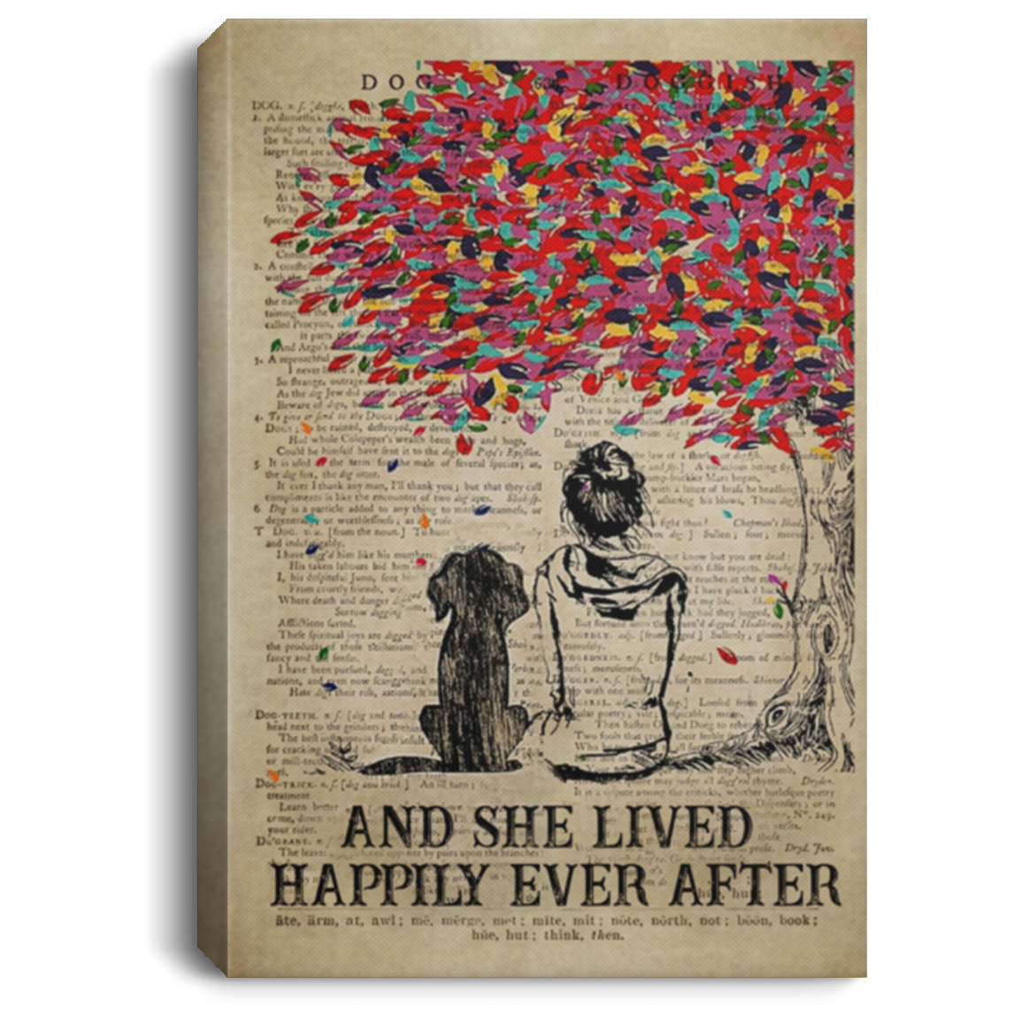 Wall Art Dog and She Lived Happily Ever After Vintage Satin Poster Landscape Canvas 0 CANPO75 Portrait Canvas .75in Frame