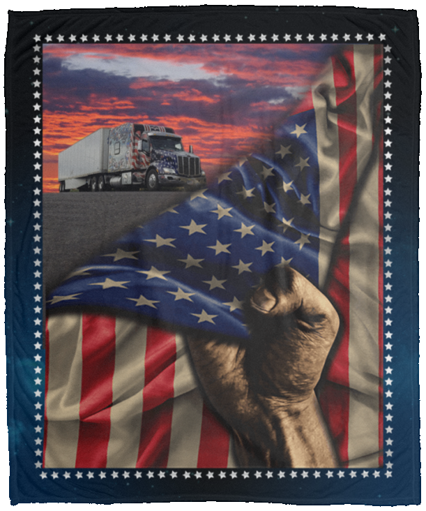 Gifts Blanket Trucker American Flag Premium Gift Family Awesome On Birthday, Decor Home Cozy Plush Fleece Blanket 50x60 White VPM Cozy Plush Fleece Blanket - 50x60