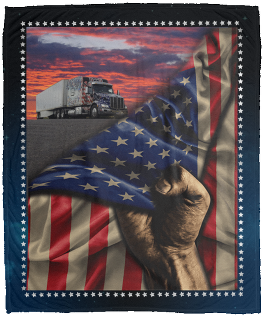 Gifts Blanket Trucker American Flag Premium Gift Family Awesome On Birthday, Decor Home Cozy Plush Fleece Blanket 50x60 White VPM Cozy Plush Fleece Blanket - 50x60
