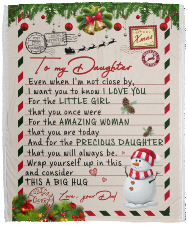 Meaningful Personalized A Letter to Daughter from Dad Christmas Snowman, Fleece Sherpa Woven Blankets, Gifts for Daughter, Ideas On Birthday, Christmas, Holiday Custom Size 60x80 VPM Cozy Plush Fleece Blanket - 50x60