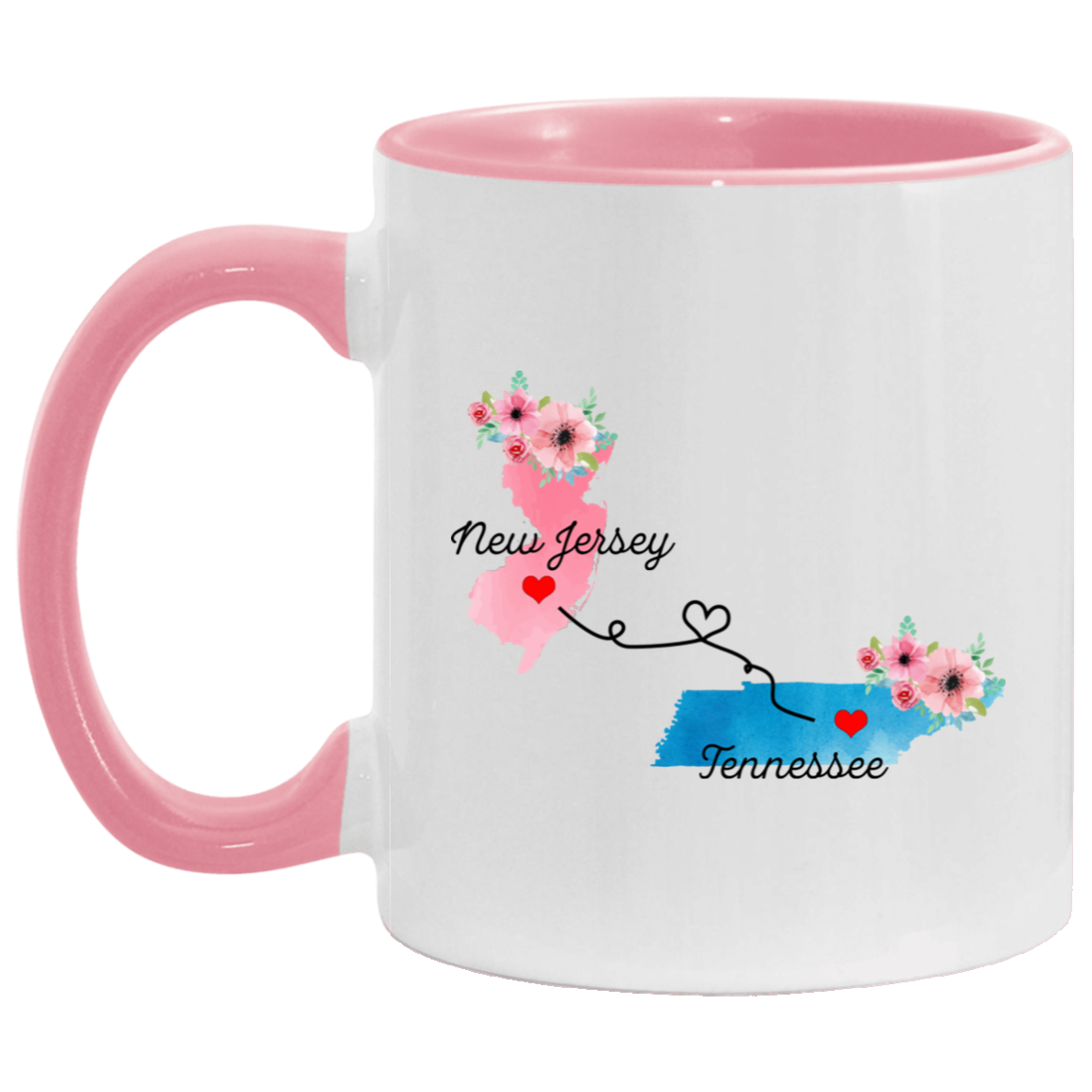 States Accent Mugs New Jersey Tennessee Gifts - Long Distance State Two Tone Coffee Mug - State To State - Away From Home Family - Moving Away Mug Gifts on Christmas, Birthday AM11OZ Accent Mug