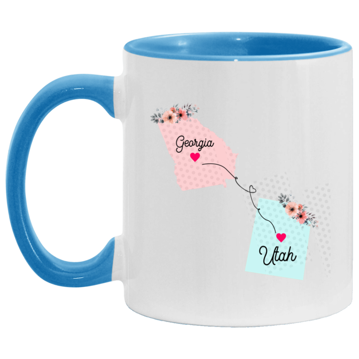 States Accent Mugs Georgia Utah Gifts - Long Distance State Two Tone Coffee Mug - State To State - Away From Home Family - Moving Away Mug Gifts on Christmas, Birthday AM11OZ 11 oz. Accent Mug