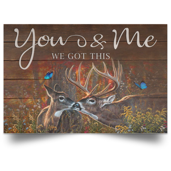 Wall Paintings Gifts for Family Couple White Tailed Deer and Butterfly You Me We Got This Best Gift Unisex, Awesome Birthday Perfect Happy Birthday Gift Decor Bedroom, Living Room 32x48 POSLA Satin Landscape Poster