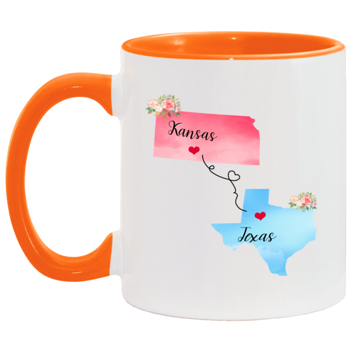 States Accent Mugs Kansas Texas Gifts - Long Distance State Two Tone Coffee Mug - State To State - Away From Home Family - Moving Away Mug Gifts on Christmas, Birthday AM11OZ 11 oz. Accent Mug