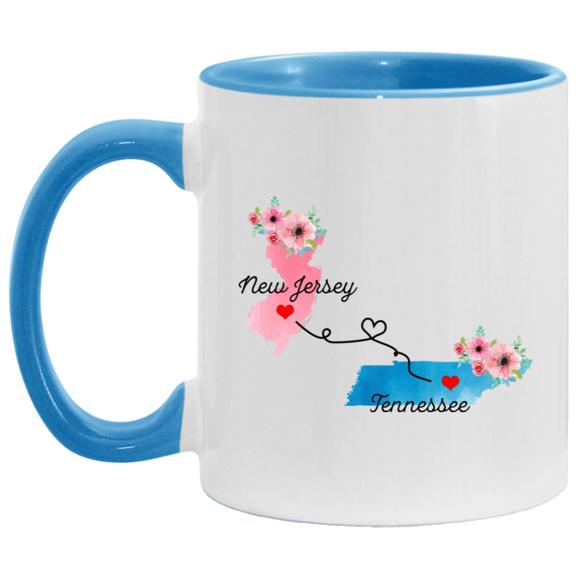 States Accent Mugs New Jersey Tennessee Gifts - Long Distance State Two Tone Coffee Mug - State To State - Away From Home Family - Moving Away Mug Gifts on Christmas, Birthday AM11OZ Accent Mug