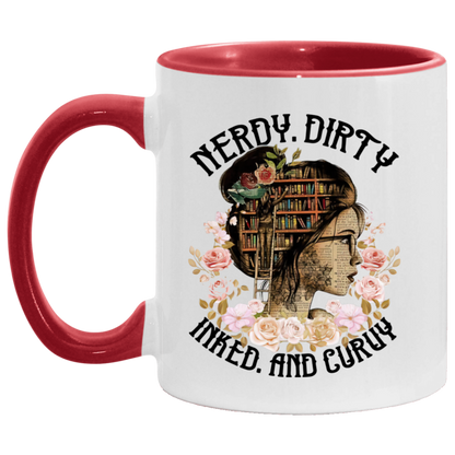 Coffee Mug Nerdy Dirty Inked and Curvy Accent Mug On Birthday Gift Hot Cold Coffee Mug Holder Capacity and Perfect Size 2 Side, 11 oz White - Red AM11OZ 11 oz. Accent Mug