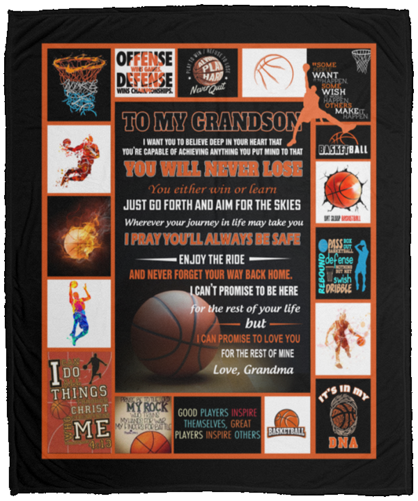 Blanket to My Grandson Fleece Blanket, Basketball Blanket, Basketball Gifts for Grandson, Gifts for Grandkids, Basketball Gifts Size 50x60 inch Gift Family Awesome On Decor Home VPM Cozy Plush Fleece Blanket - 50x60