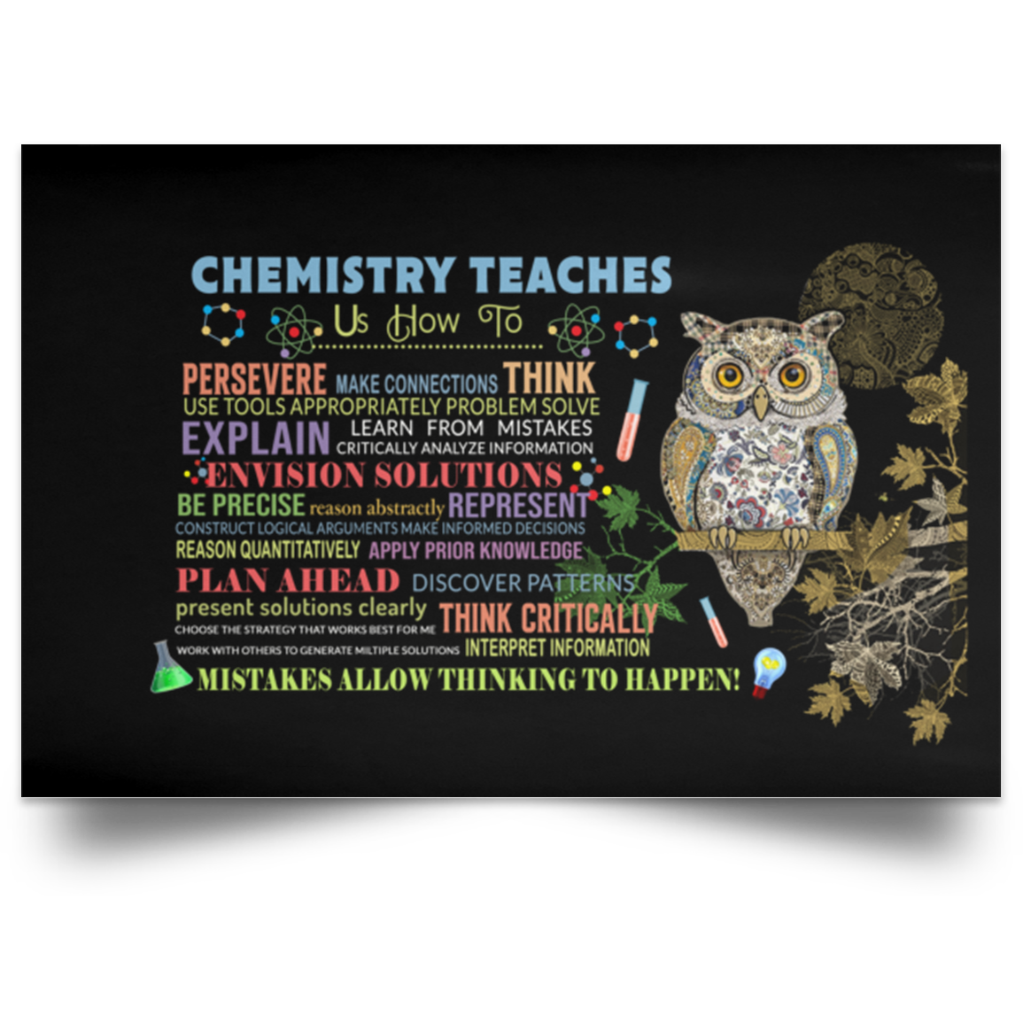 Chemistry Teaches Poster Us How to Persevere Make Connections Think Use Gift Family Unisex Awesome On Birthday, Decor Home Durable Print POSLA Satin Landscape Poster