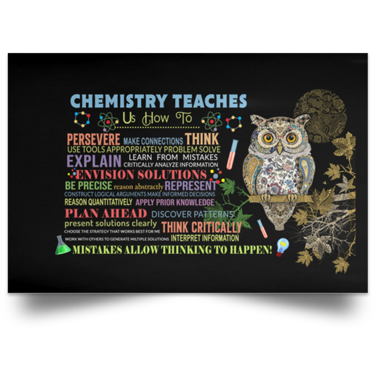 Chemistry Teaches Poster Us How to Persevere Make Connections Think Use Gift Family Unisex Awesome On Birthday, Decor Home Durable Print POSLA Satin Landscape Poster