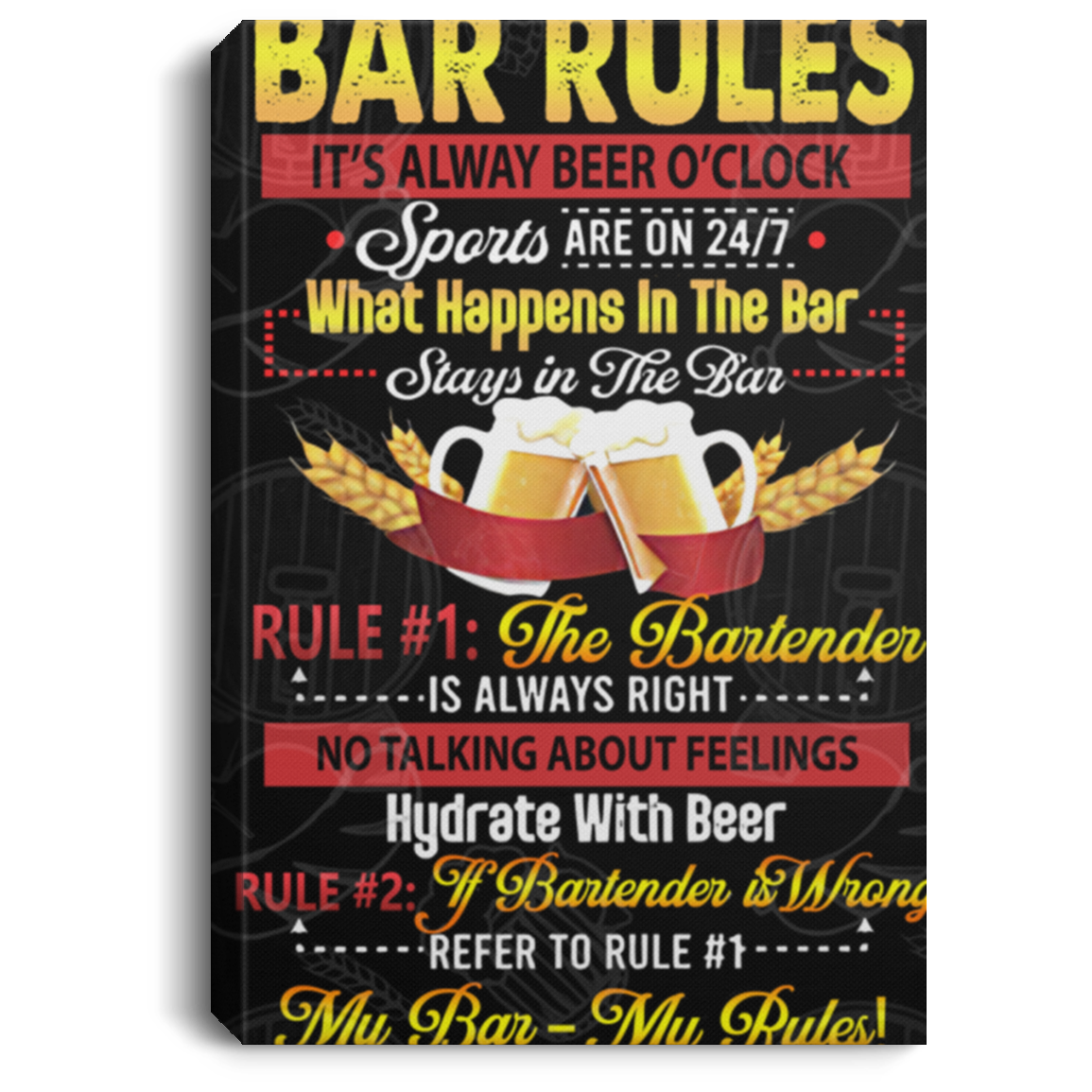 BARRULES_NL_040121_3 Gifts Bar Rules Sign It's Alway Beer O'Clock Bar Home Kitchen Wrapped Canvas .75in Frame