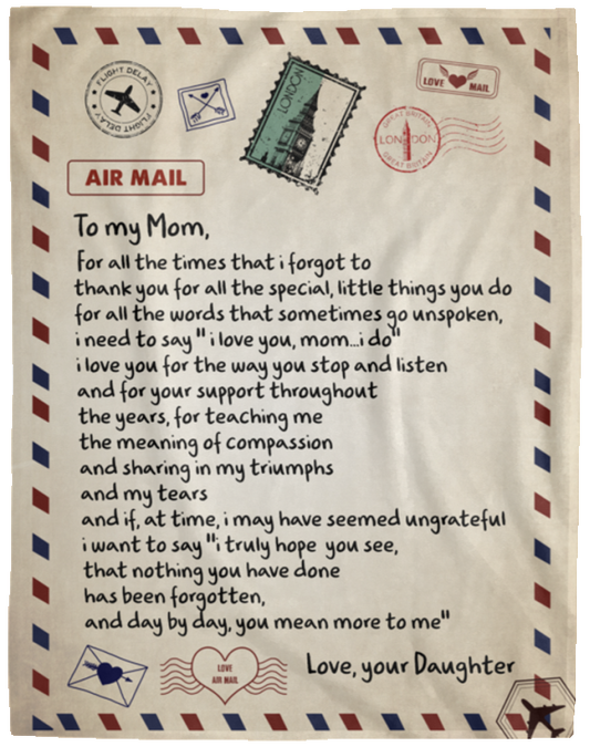 thanhlk Letter Blanket - Airmail Fleece Blanket - Daughter to My mom - Fleece Blanket Soft Cozy Lightweight Durable Plush Throw Blanket for Bedroom Living, Gift for Mother VPL Cozy Plush Fleece Blanket - 60x80