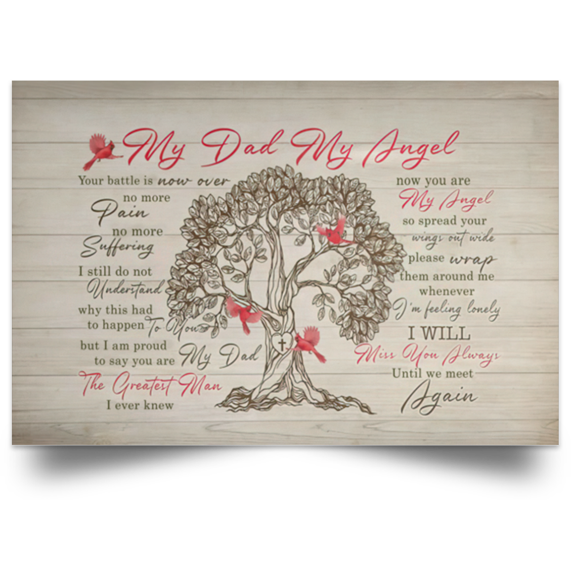 Poster Inspiration My Dad My Angel Your Battle is Now Over No More Pain No More Suffering – to My Dad in HeavenGift Family Unisex Awesome On Birthday, Decor Home Durable POSLA Satin Landscape Poster